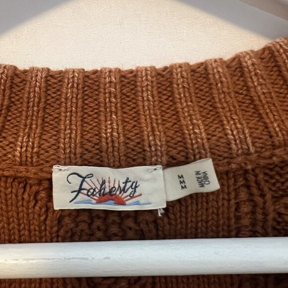 Faherty Sunwashed Cable Knit Cardigan Sweater Medium Women Brown Cotton Organic - Picture 8 of 12